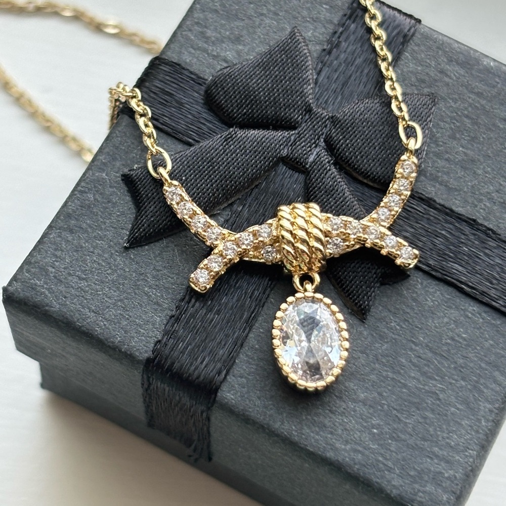 Gold Plated Pavé Crystal Pendant Necklace Dainty Drop Charm Designer Inspired